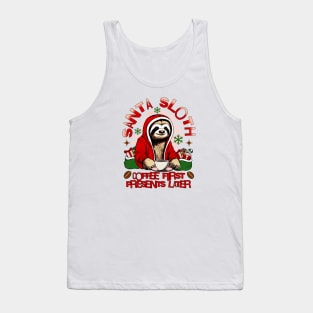 Santa sloth sipping coffee Tank Top